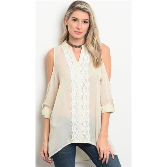 Button Down Open Shoulder Blouse - Picture 2 of 4